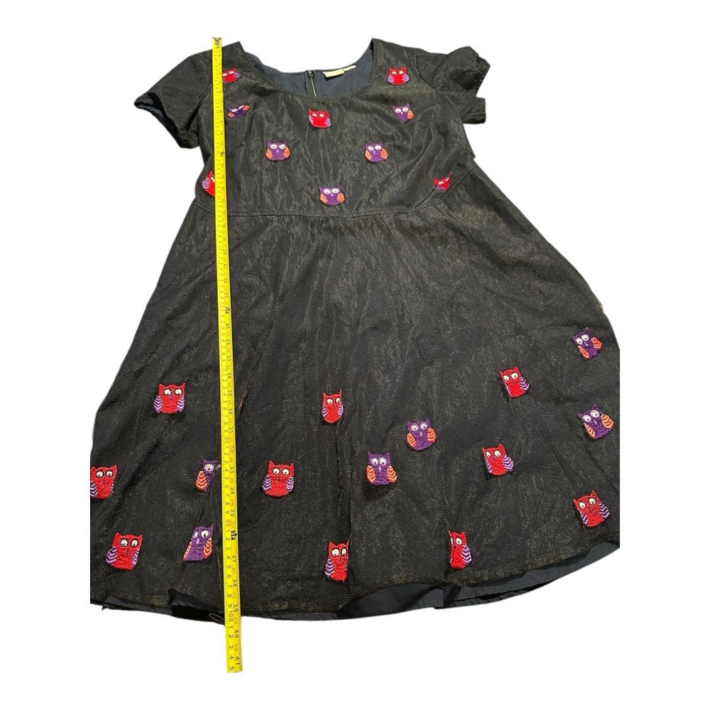 eShakti Owl Embroidered Mesh Black Dress Fit & Flare Custom Artsy Academic Sz L - Picture 6 of 15